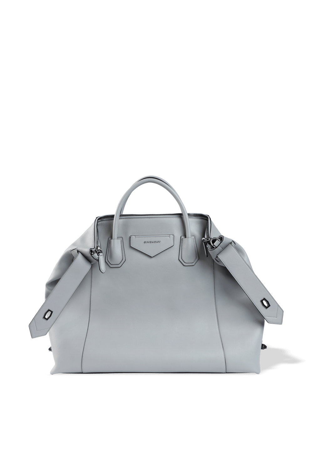 תמונת תקריב של תיק אנטיגונה גדול מעור בצבע אפור