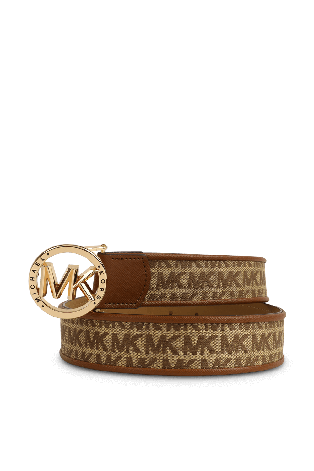 תמונה קידמית של חגורה מונוגרמית עם אבזם מטאלי