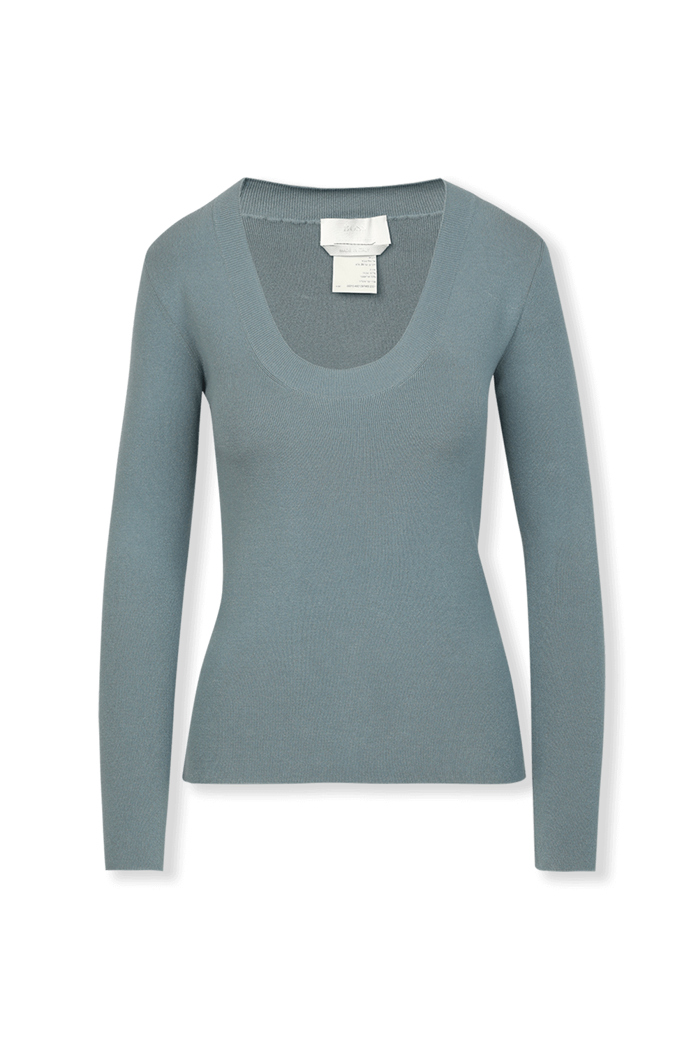 תמונה קידמית של Scoop-Neck Lihgt Blue Sweater In Ribbed Stretch Fabric