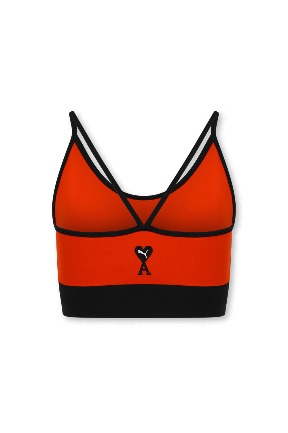 תמונה אחורית של פומה X אמי הודי חזיית אימון בגווני שחור וכתום