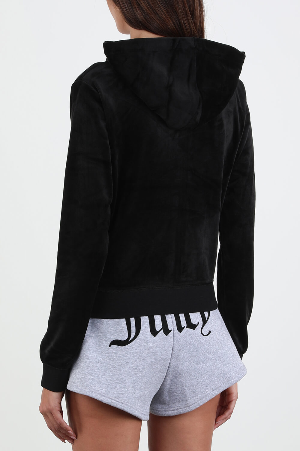 תמונת דוגמן אחורית של Black Classic Velour Hoodie