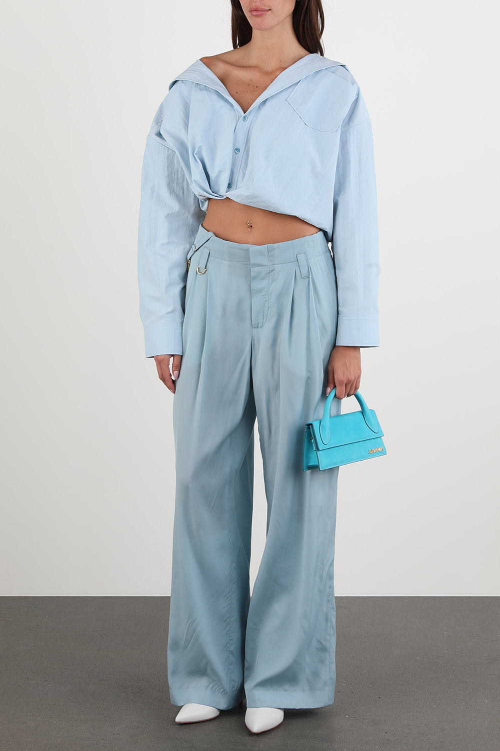 תמונת דוגמן קידמית של תיק כתף לה צ'יקיטו לונג מעור בגוון טורקיז