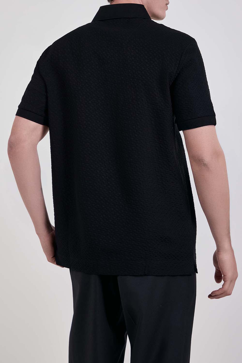 תמונת דוגמן אחורית של חולצת פולו בגזרה ישרה