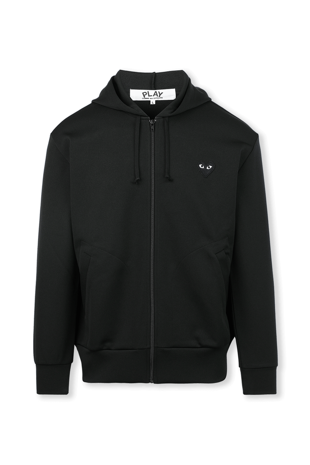 תמונה קידמית של סווטשירט שחור מרוכסן עם דוגמת לבבות