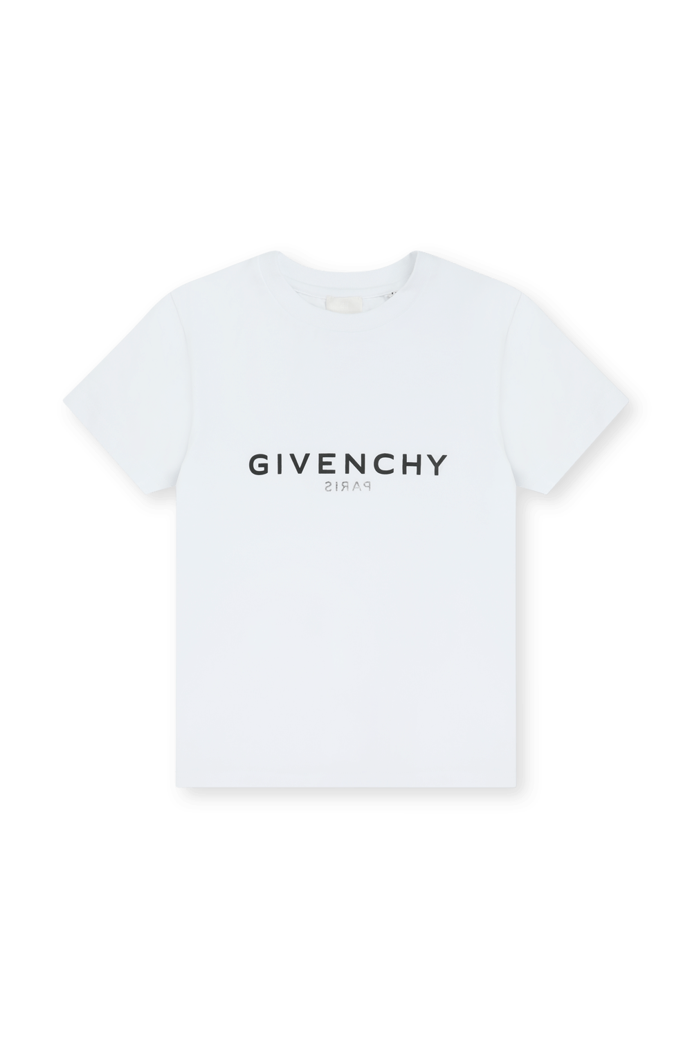 תמונה קידמית של גילאי 6-12 חולצת טי לבנה עם שם המותג