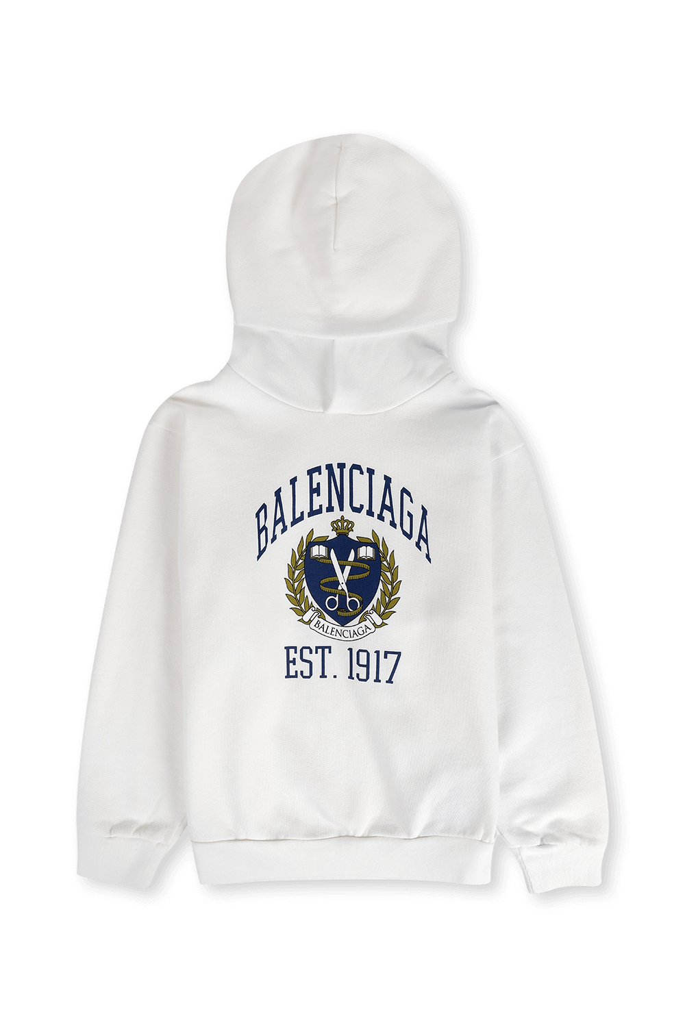 תמונה קידמית של גילאי 2-10 סווטשירט קפוצ'ון עם שם המותג בצבע לבן