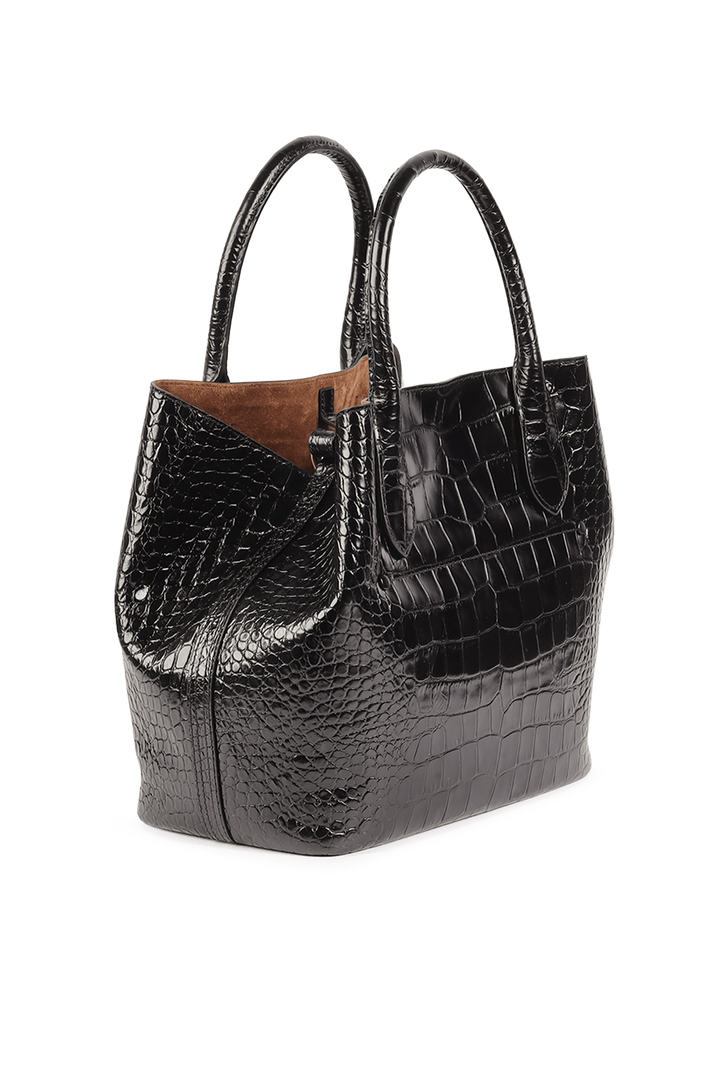 תמונה אחורית של תיק נשיאה מדיום קרוקודיל בשחור