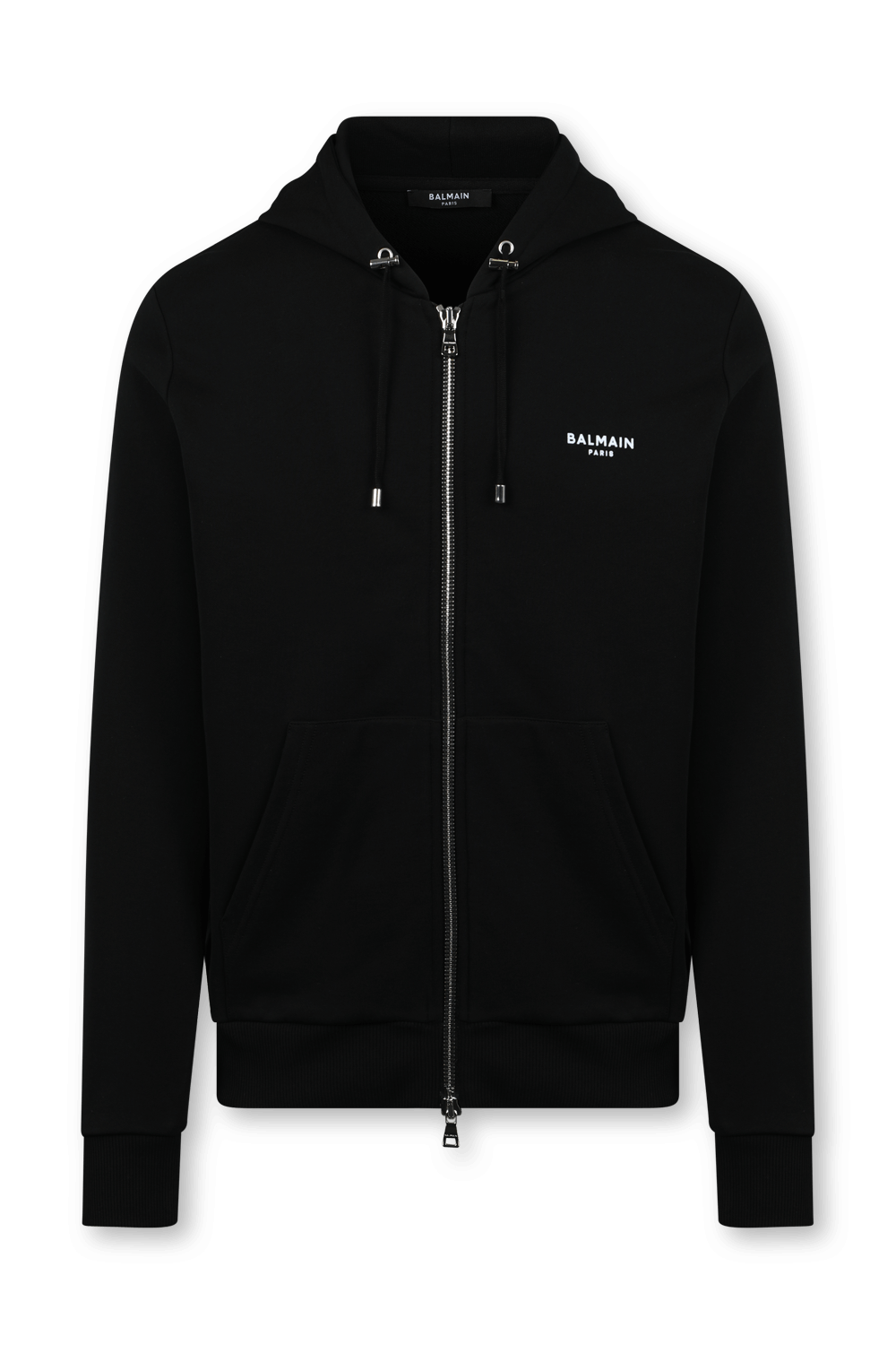 תמונה קידמית של סווטשירט קפוצון שחור עם רוכסן