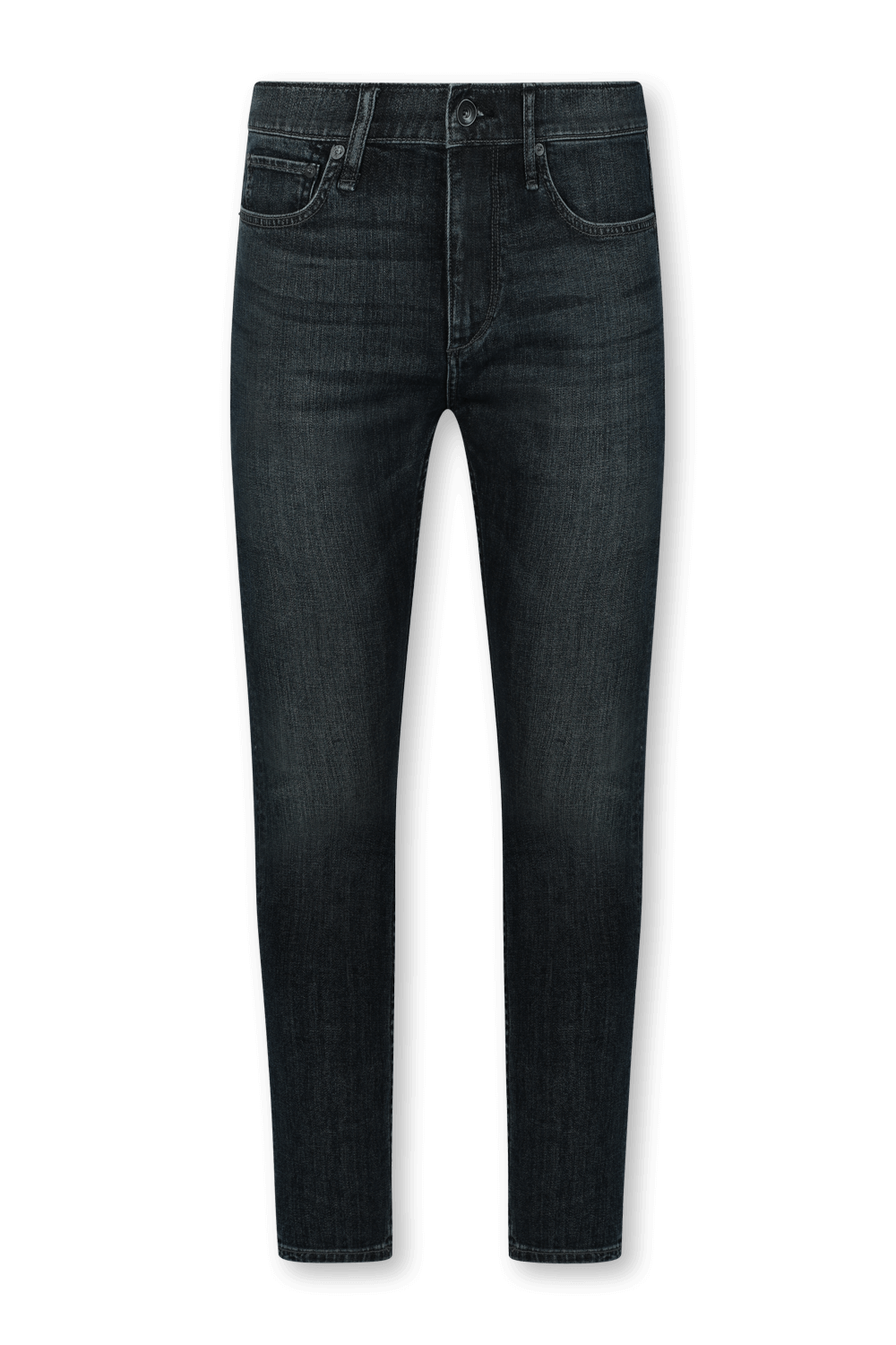 תמונה קידמית של מכנסי סקיני ג'ינס כחולים וסטרצ'יים