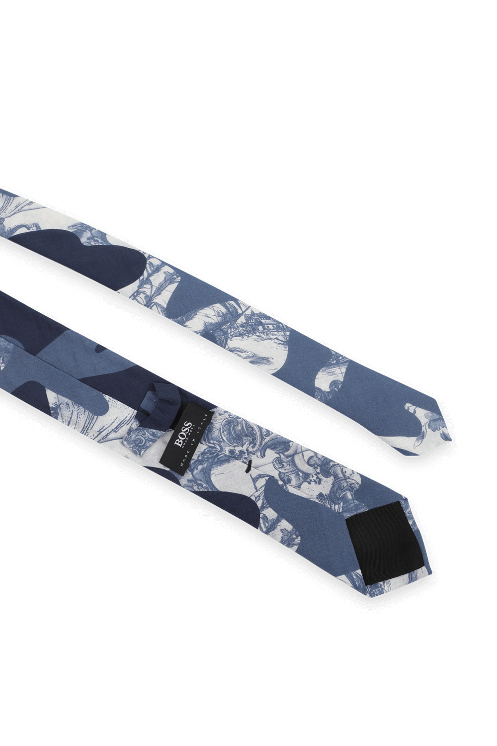 Ocean Print Silk Tie in Blue and White BOSS