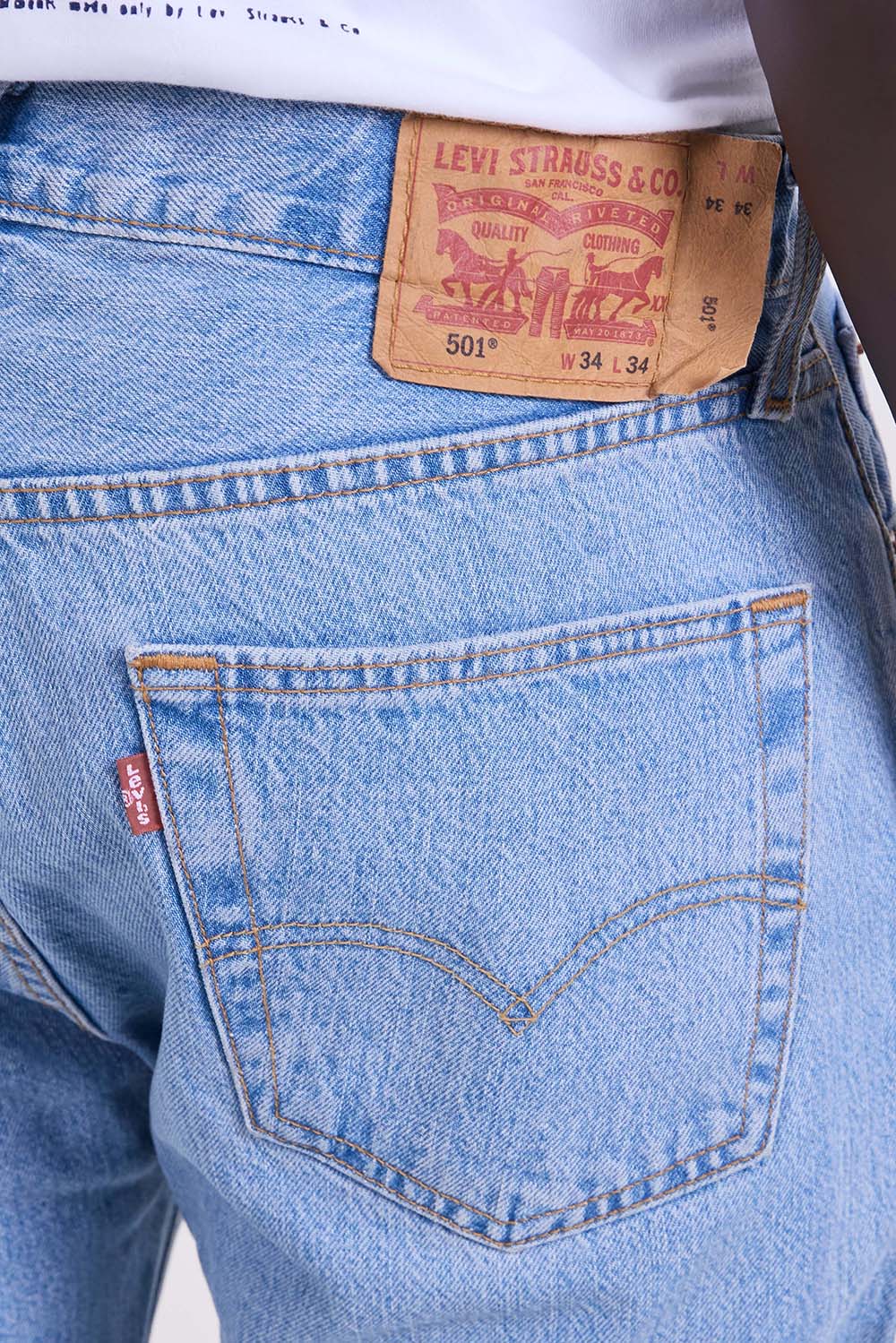 תמונת תקריב דוגמן של מכנסי ג'ינס 501