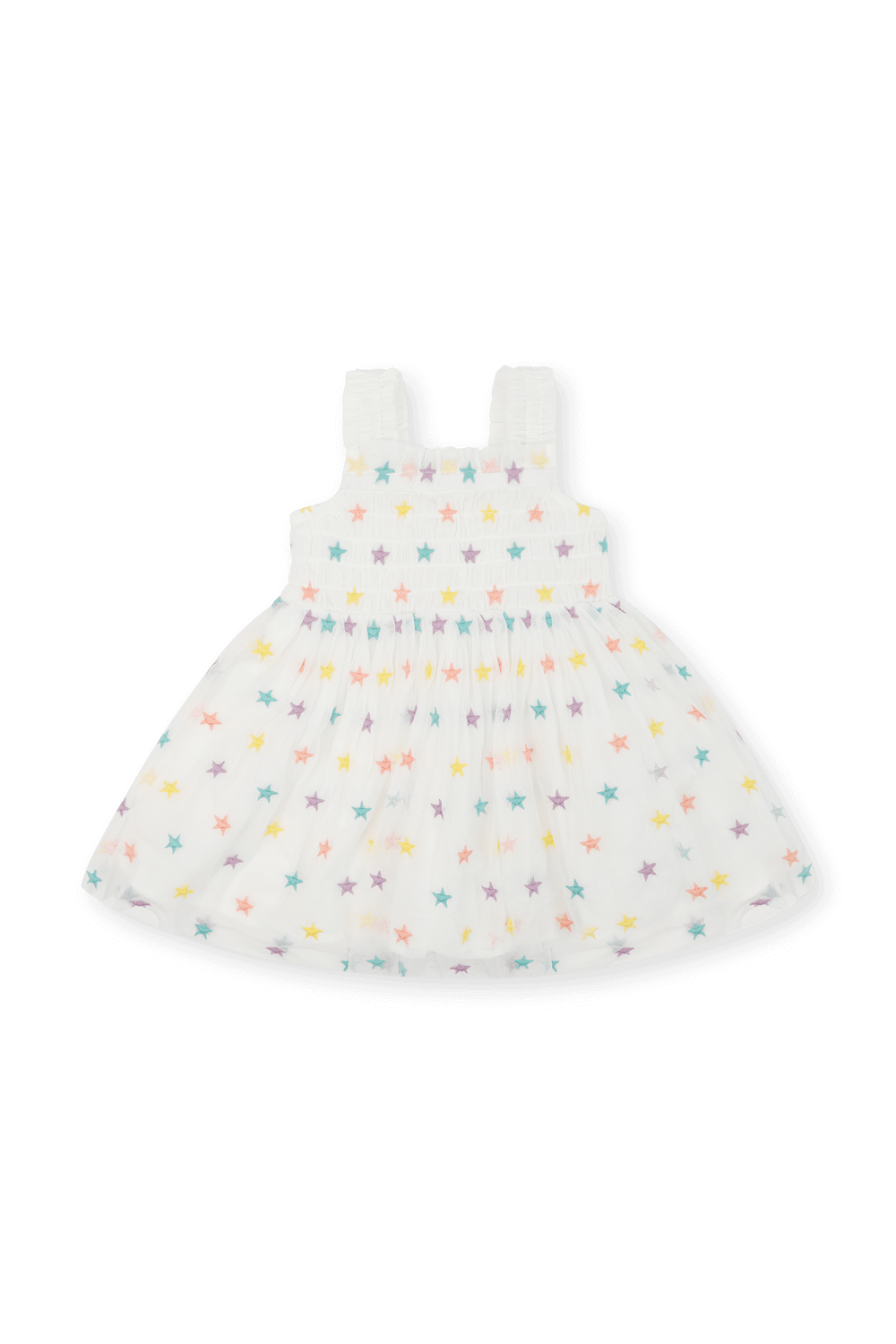 תמונה אחורית של גילאי 2-14 שמלת כוכבים לבנה