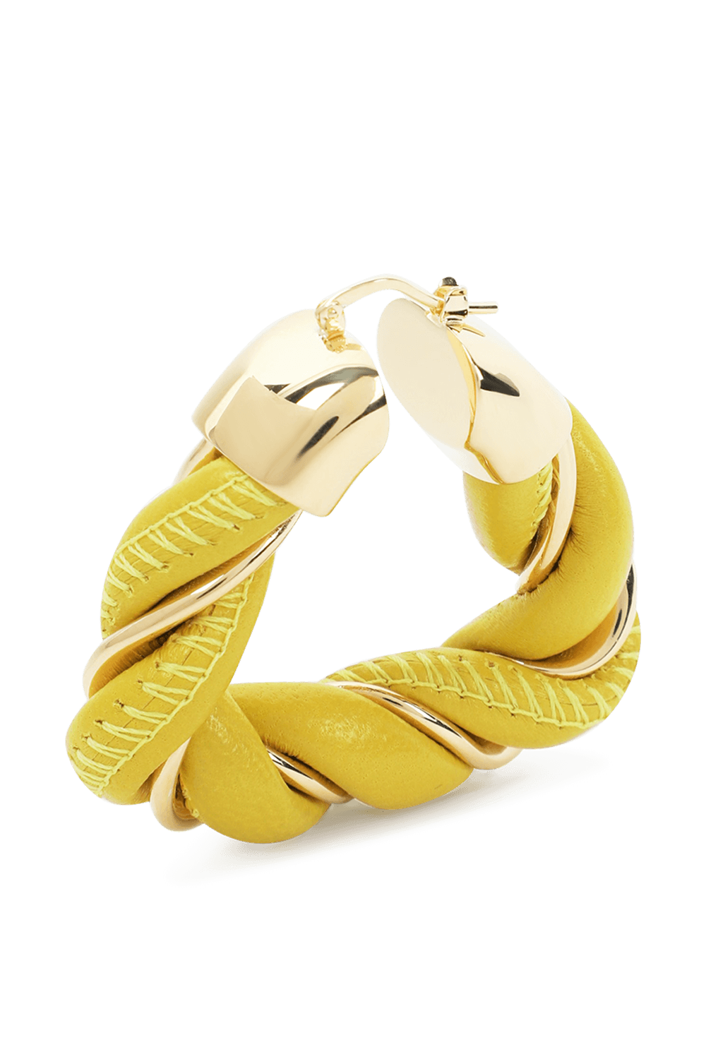 תמונה אחורית של זוג עגילי משולש בצהוב וזהב