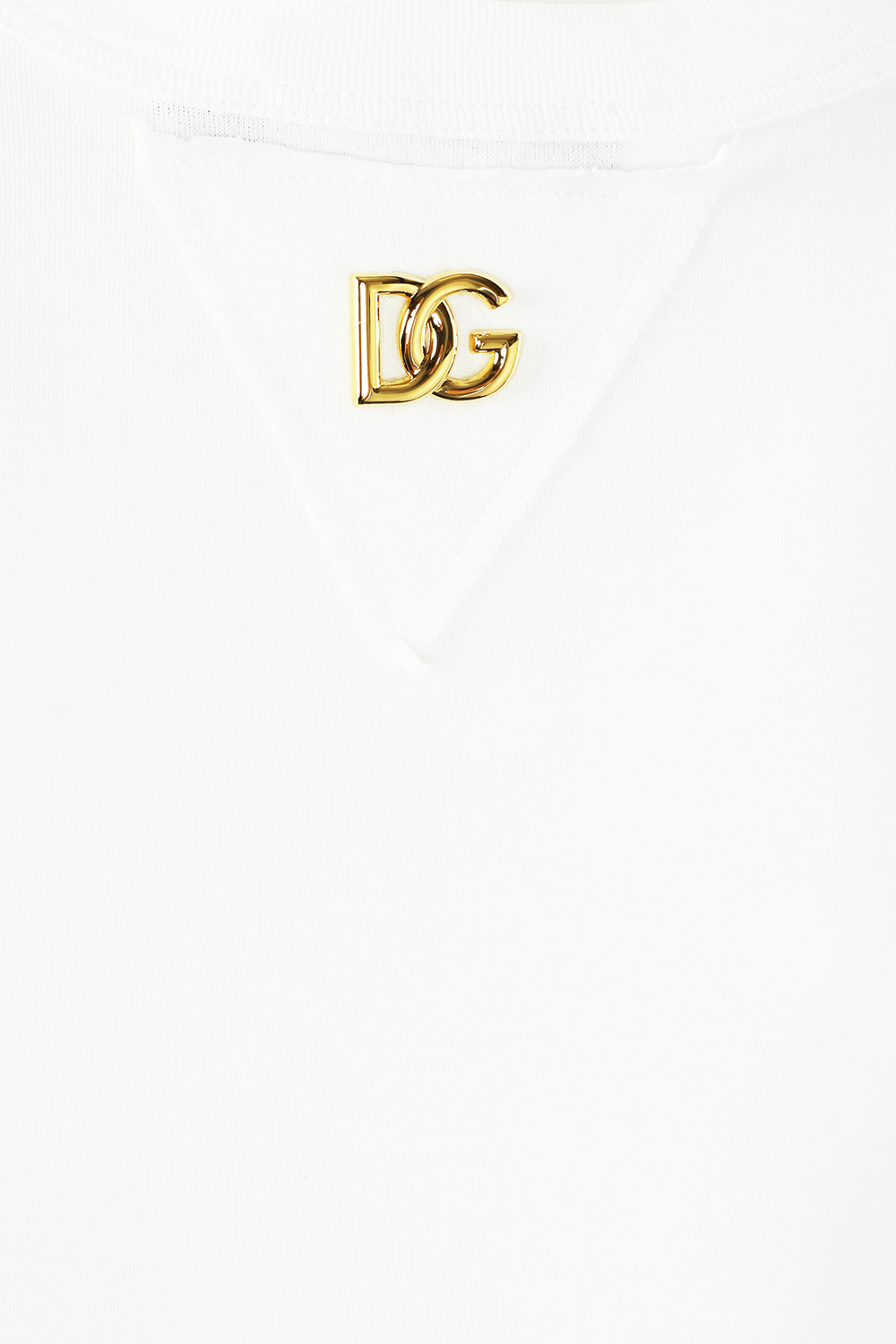 חולצת טי לבנה עם הדפס ולוג מטאלי מוזהב DOLCE & GABBANA