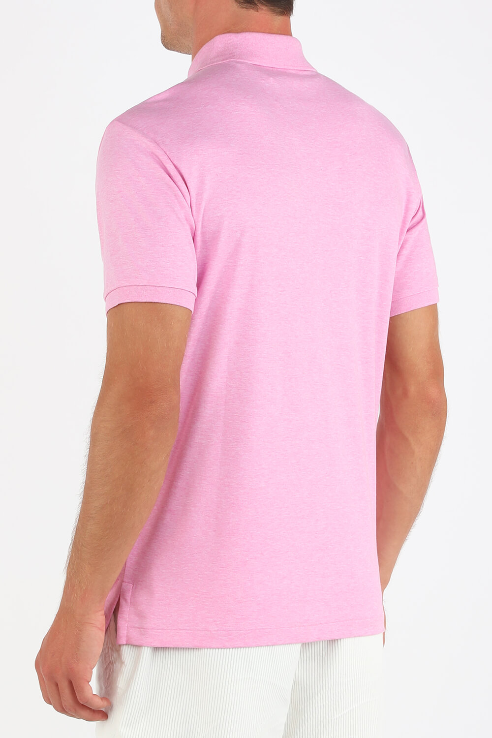 תמונת דוגמן אחורית של Knit Sleeve 3 Buttons Cotton Polo Shirt in Pink