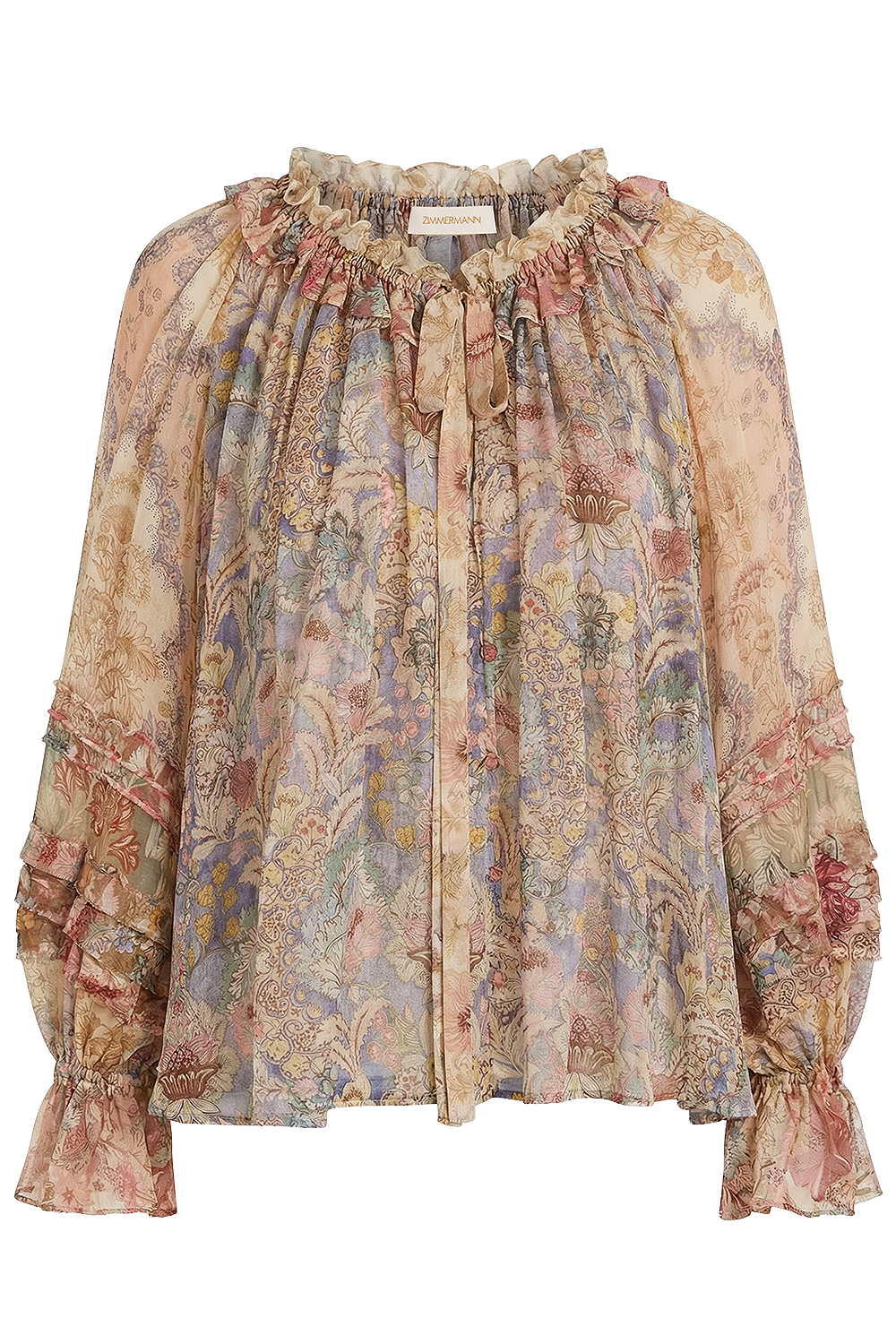 תמונה קידמית של חולצת משי בהדפס פרחוני