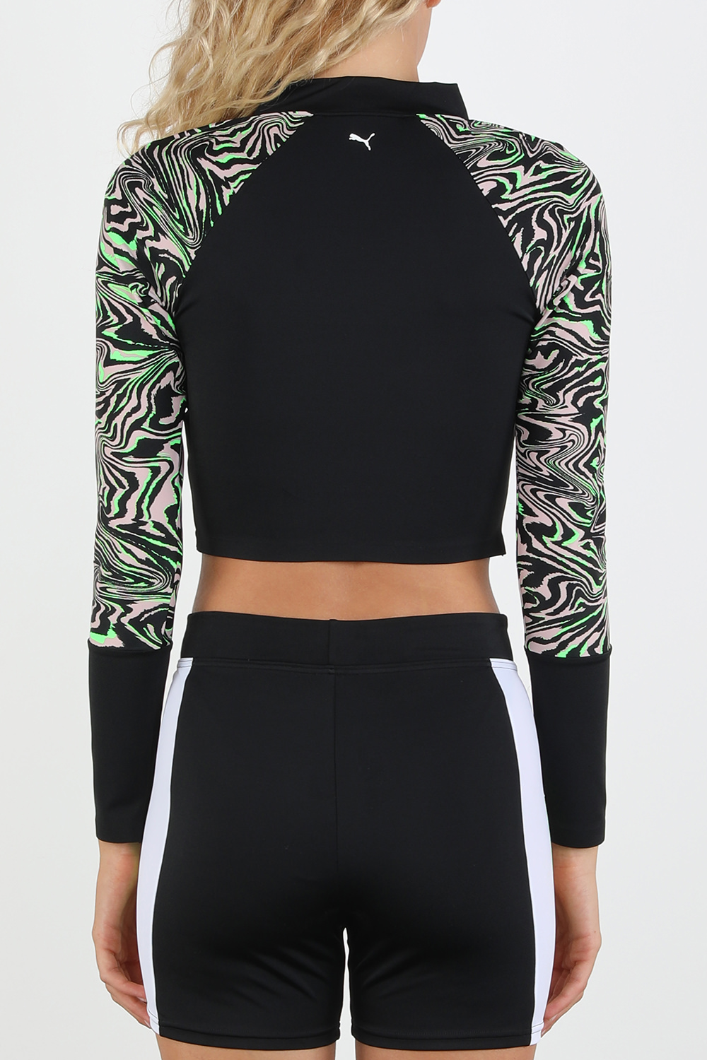 תמונת דוגמן אחורית של Zebbra Long Sleeve Swimwear Top in Black