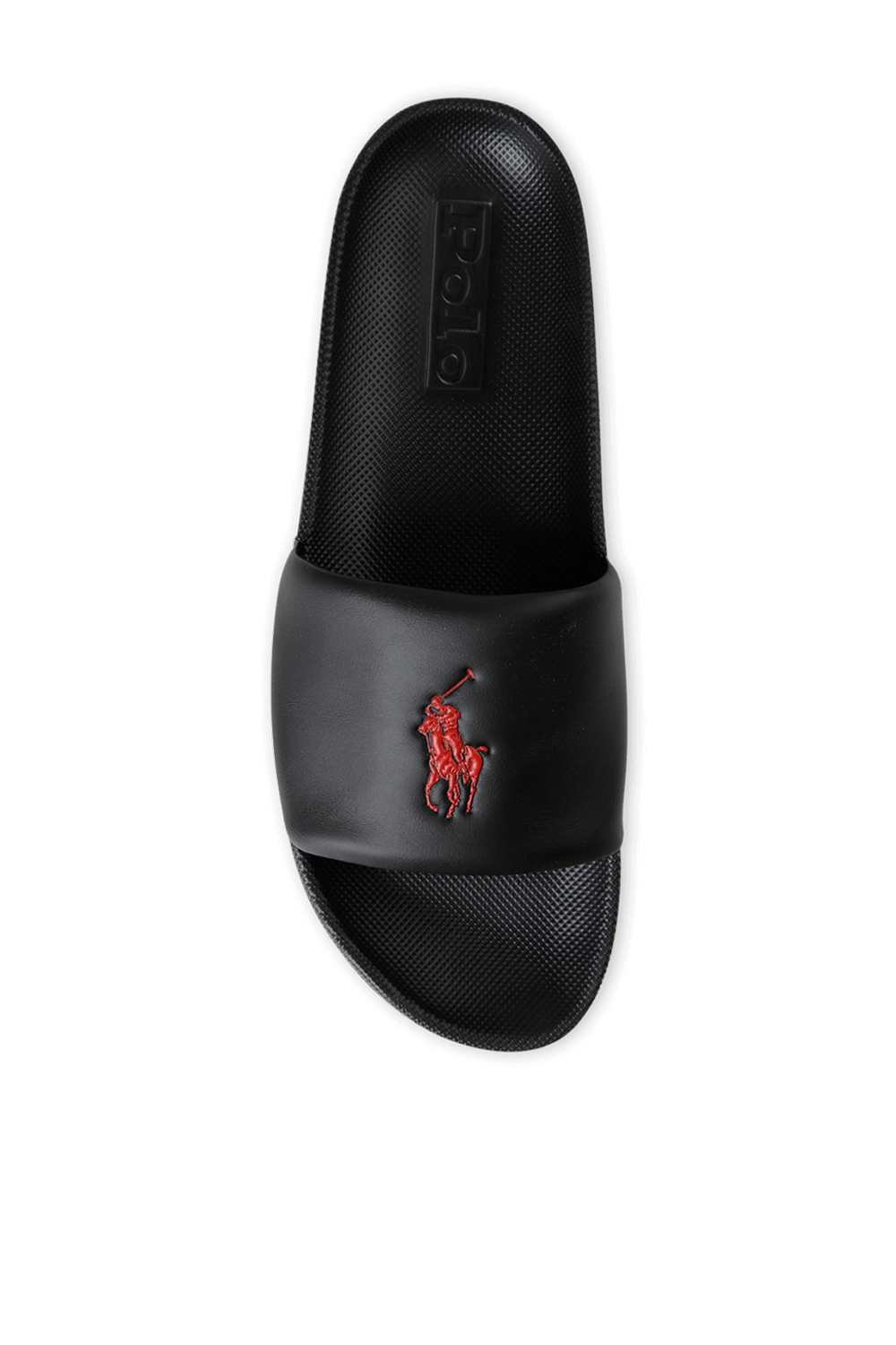 polo ralph lauren slider in black with red logo