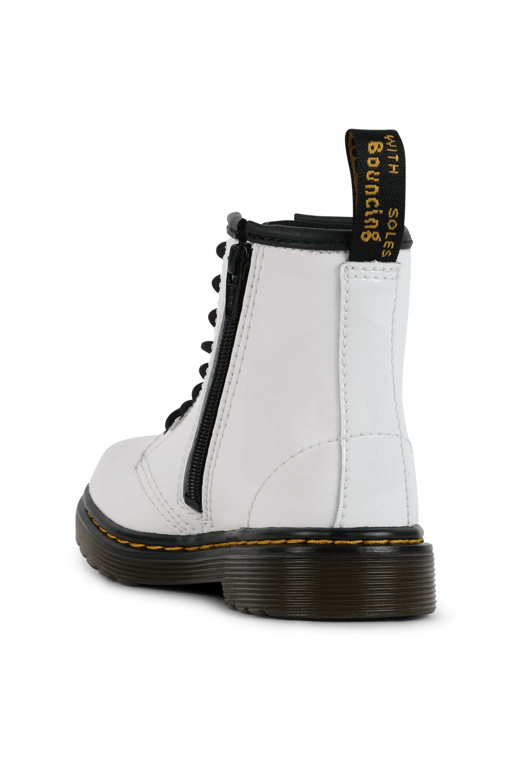 תמונה אחורית של מידות 22-27 מגפי עור קלאסיות בצבע לבן מבריק