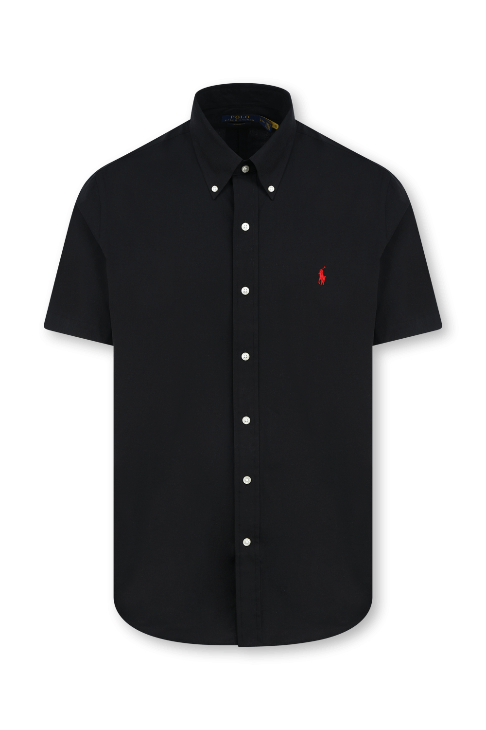 חולצה מכופתרת קצרה שחורה עם לוגו רקום POLO RALPH LAUREN
