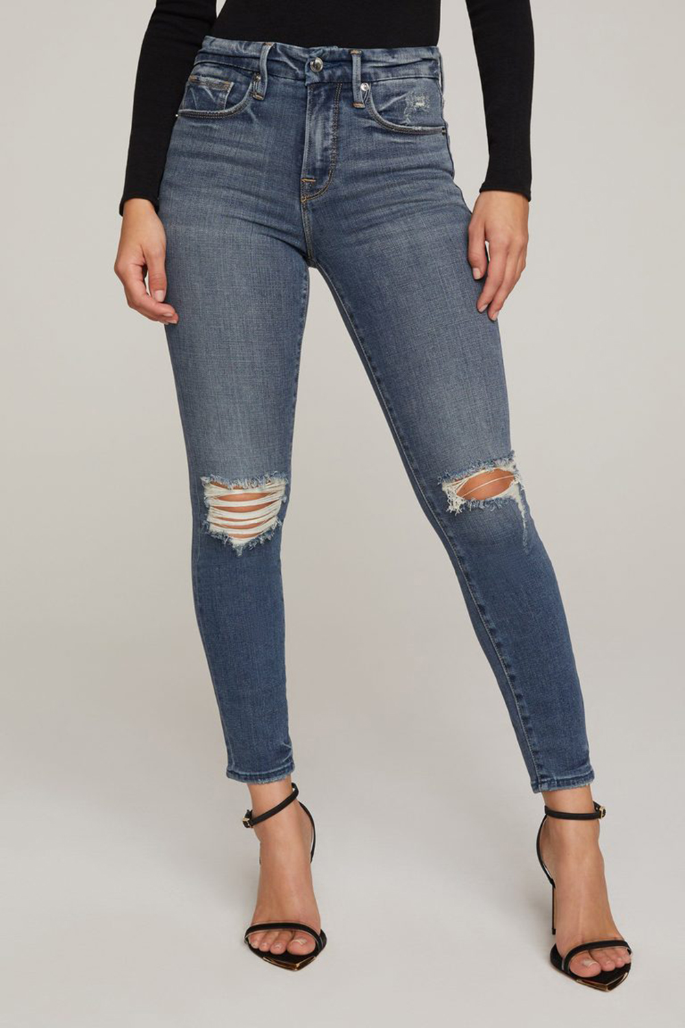 מכנסי סקיני ג'ינס בהירים עם קרעים GOOD AMERICAN