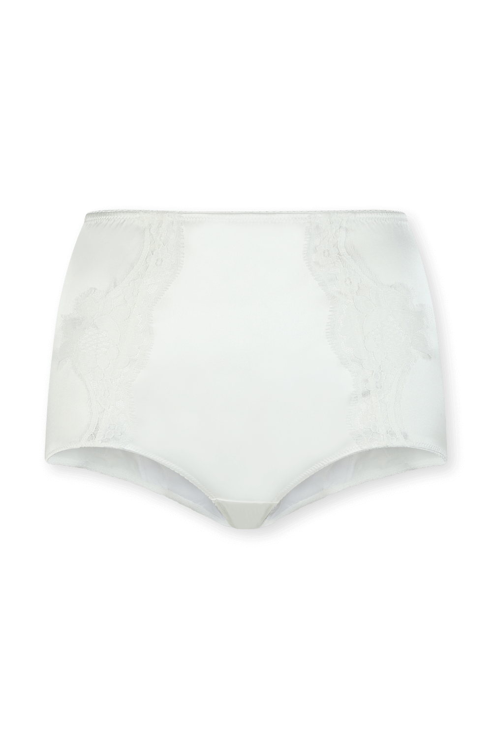 תמונה קידמית של תחתוני סאטן עם עיטורי תחרה בגוון לבן