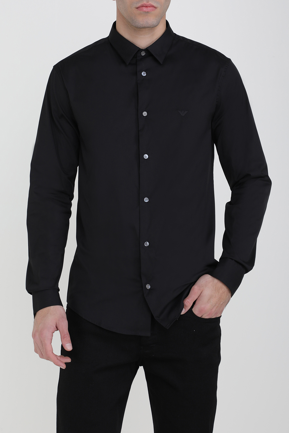 חולצת סלים עם כפתורים בגוון שחור EMPORIO ARMANI
