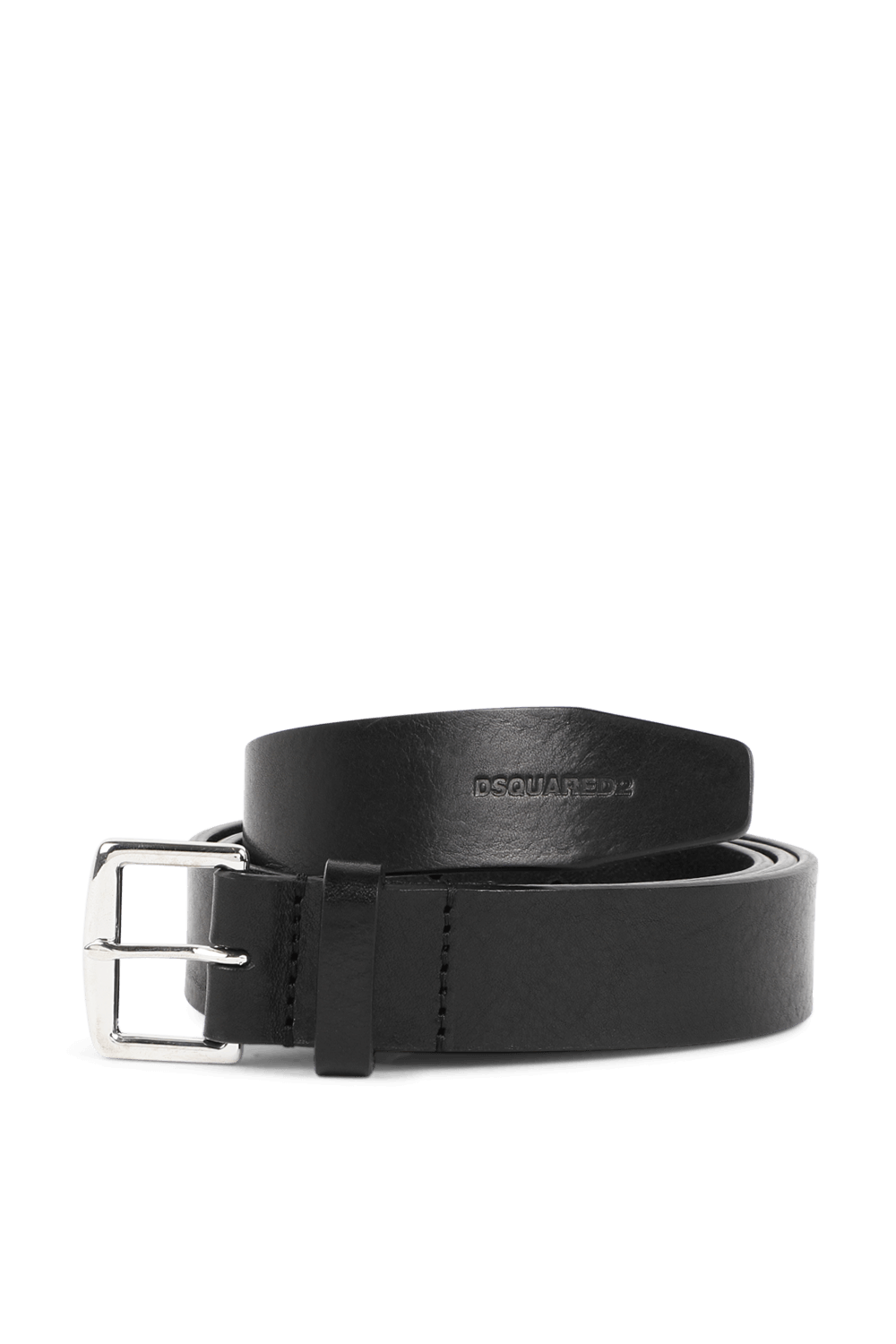 תמונה קידמית של חגורת עור עם אבזם מטאלי כסוף