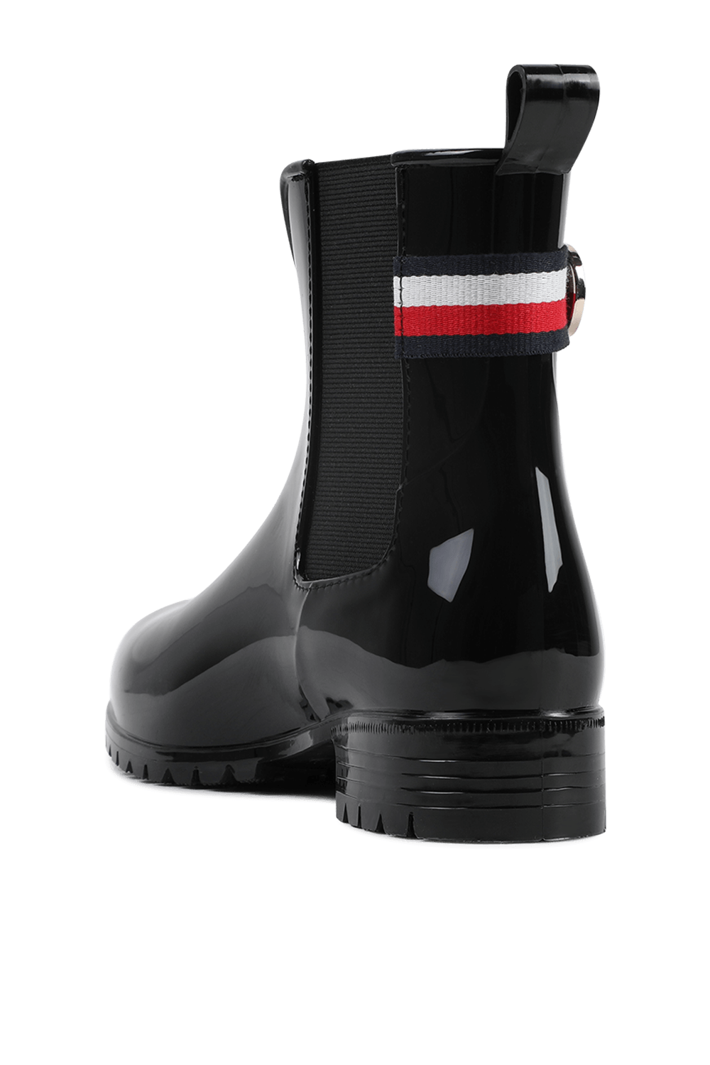 תמונה אחורית של מגפי גשם בצבע שחור גלוסי