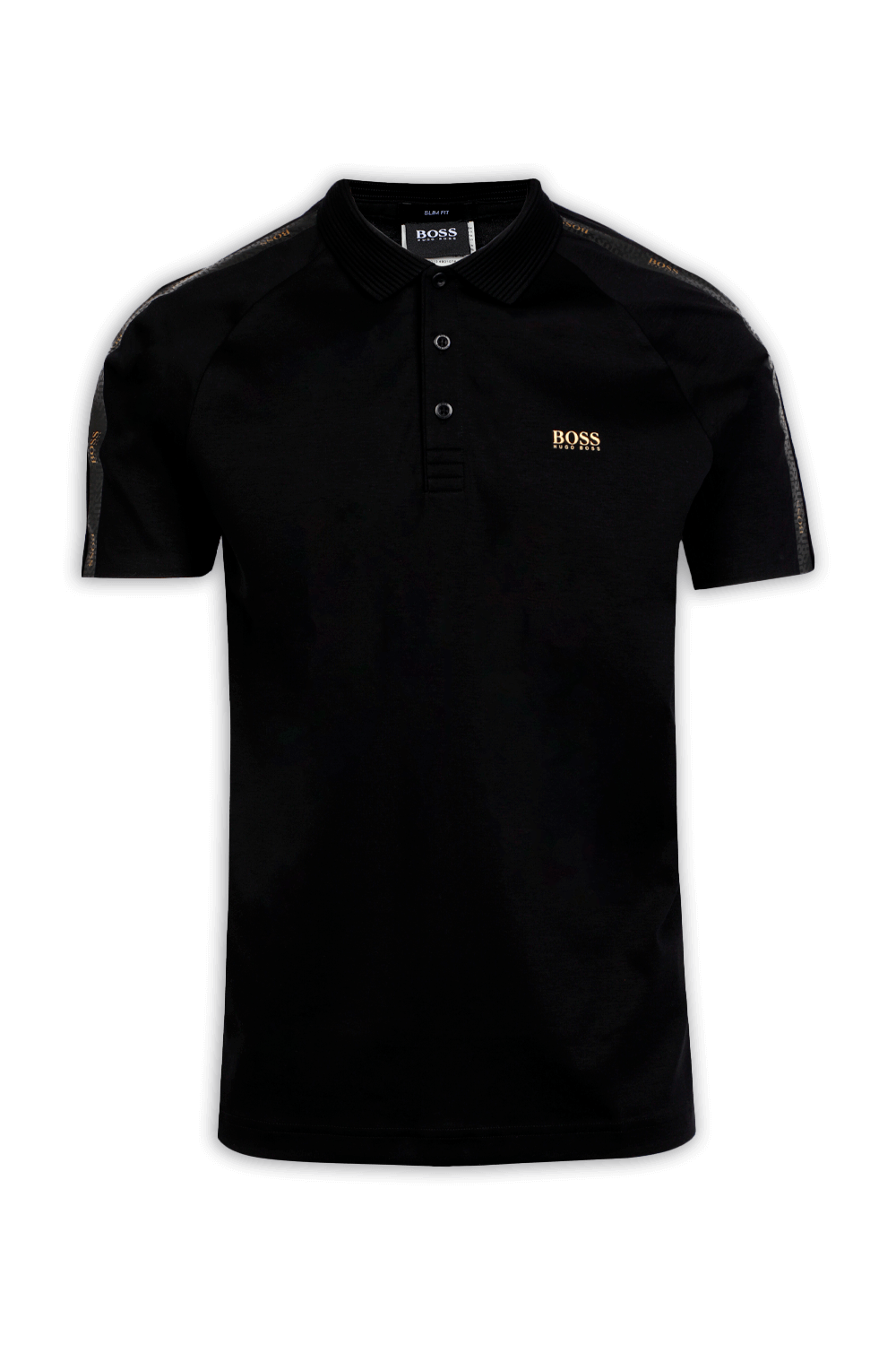 תמונה קידמית של Gold Tone Logo Black Polo Shirt In A Slim Fit