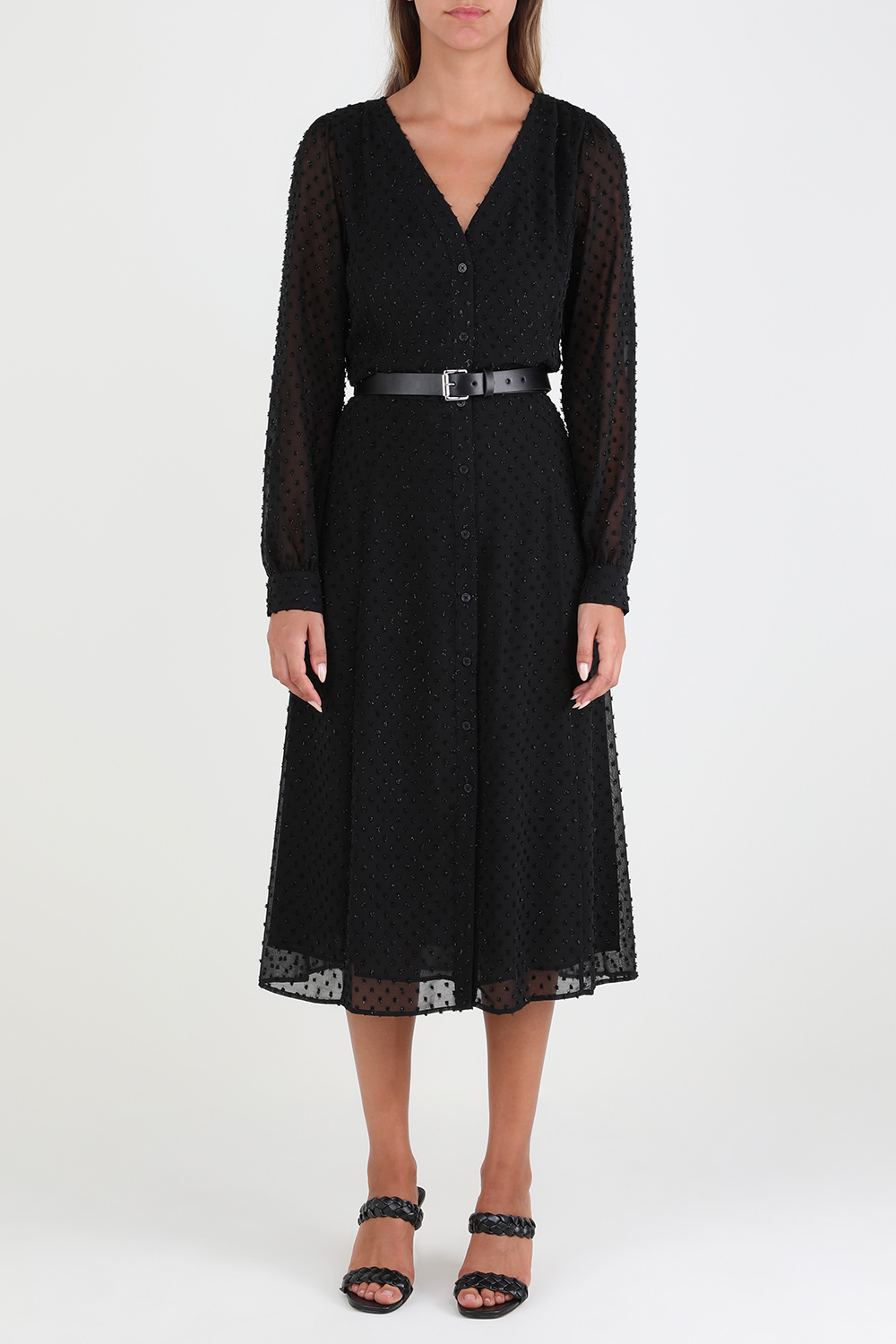 תמונת דוגמן קידמית של שמלת מקסי עם נקודות בד