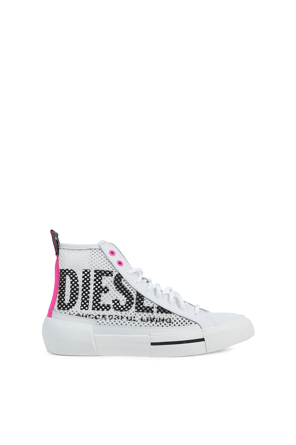 תמונה קידמית של Mesh Logo High Top Sneakers in White