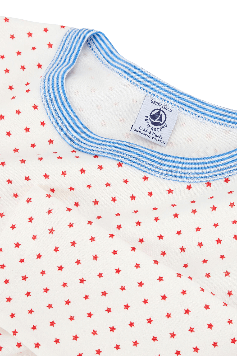 תמונת תקריב של גילאי 6-12 סט פיג'מה כוכבים ארוך  בגוון לבן