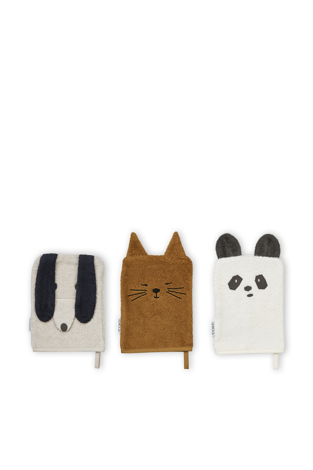 תמונה אחורית של מארז שלוש כפפות לרחצה מבד מגבת