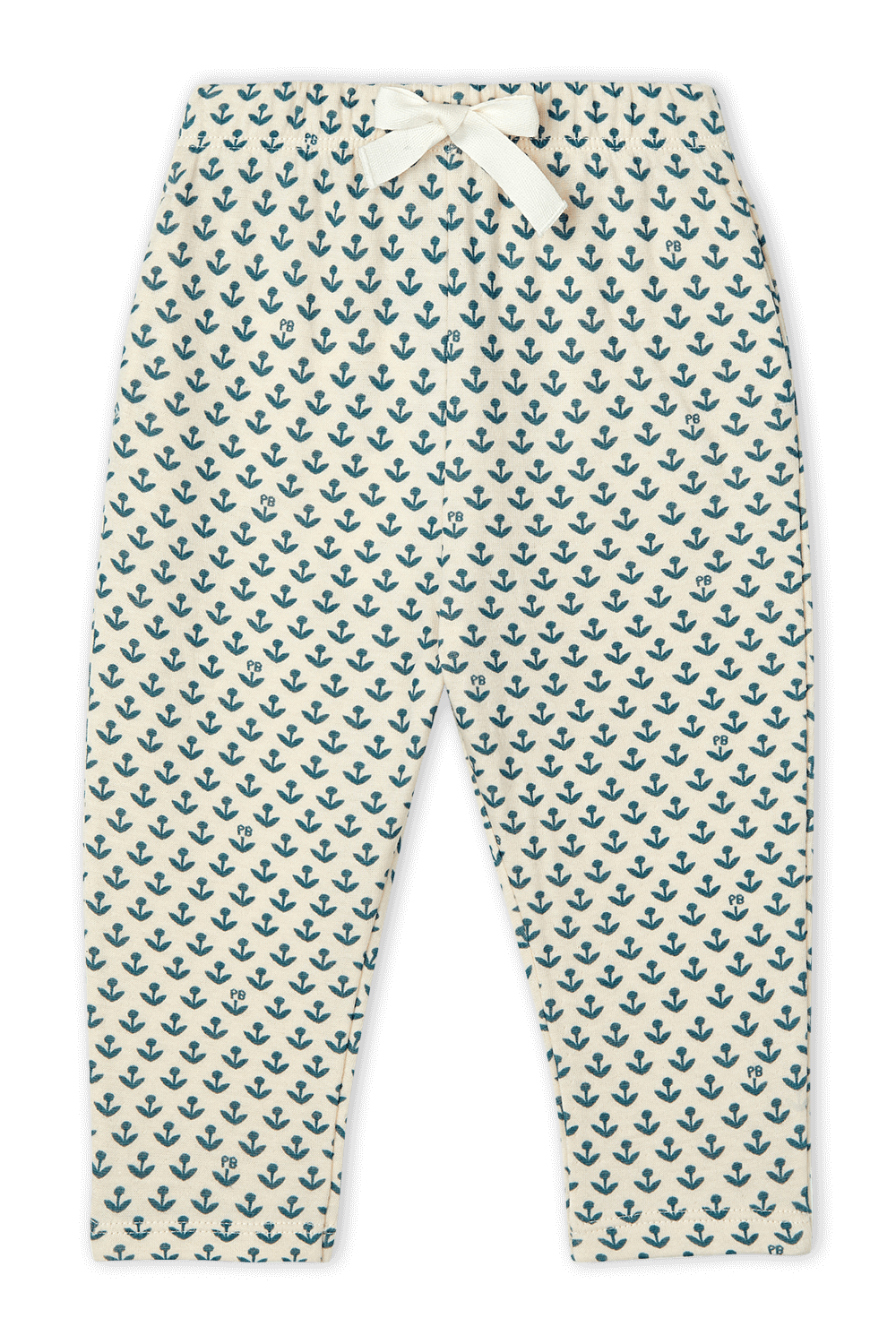 תמונה קידמית של גילאי 18-36 חודשים מכנסי ג'וג בגווני קרם וכחול עם הדפס