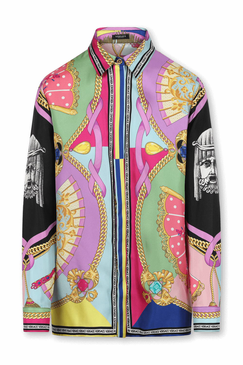 תמונה קידמית של חולצת משי בהדפס בארוק צבעוני