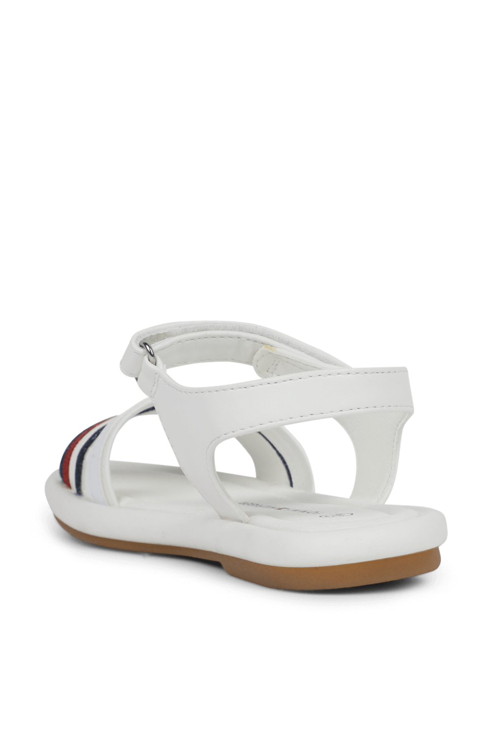תמונה אחורית של מידות 30-34 סנדלים לבנים עם רצועה מנצנצת