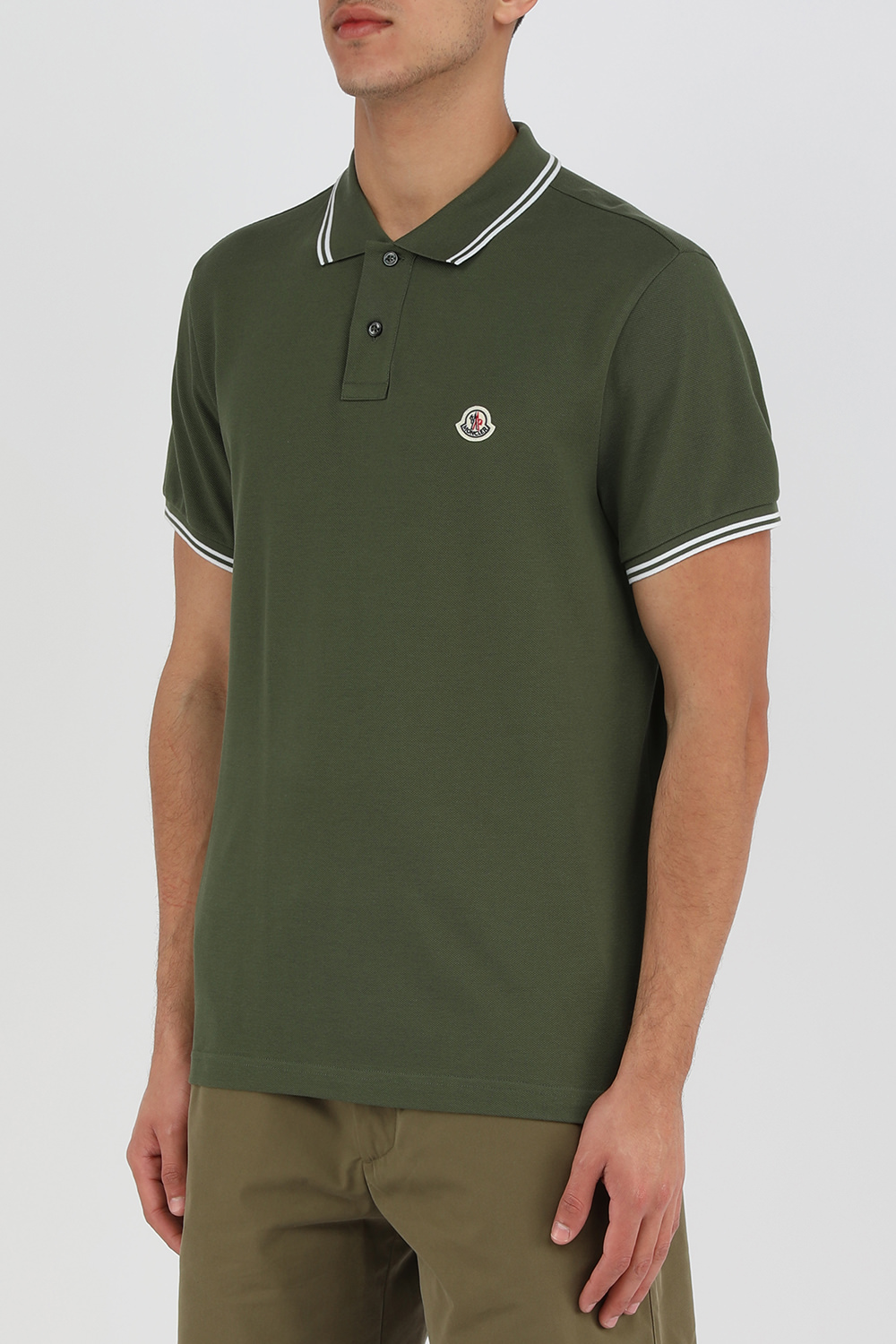חולצת פולו ירוקה עם לוגו רקום MONCLER