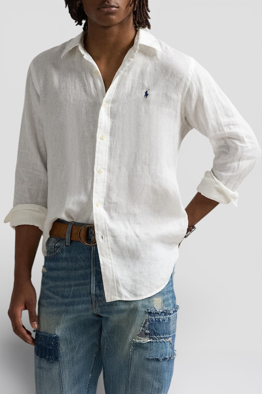 תמונת דוגמן קידמית של חולצת כפתורים מפשתן סלים פיט