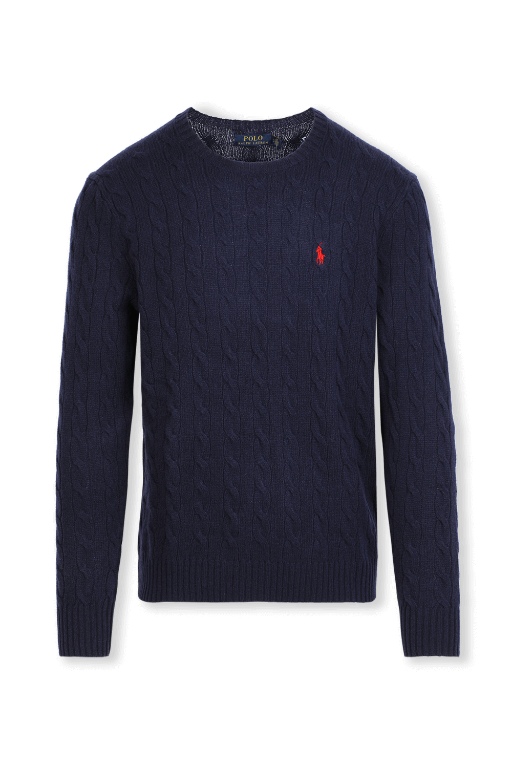 תמונה קידמית של Cable-Knit Cotton Sweater in Navy