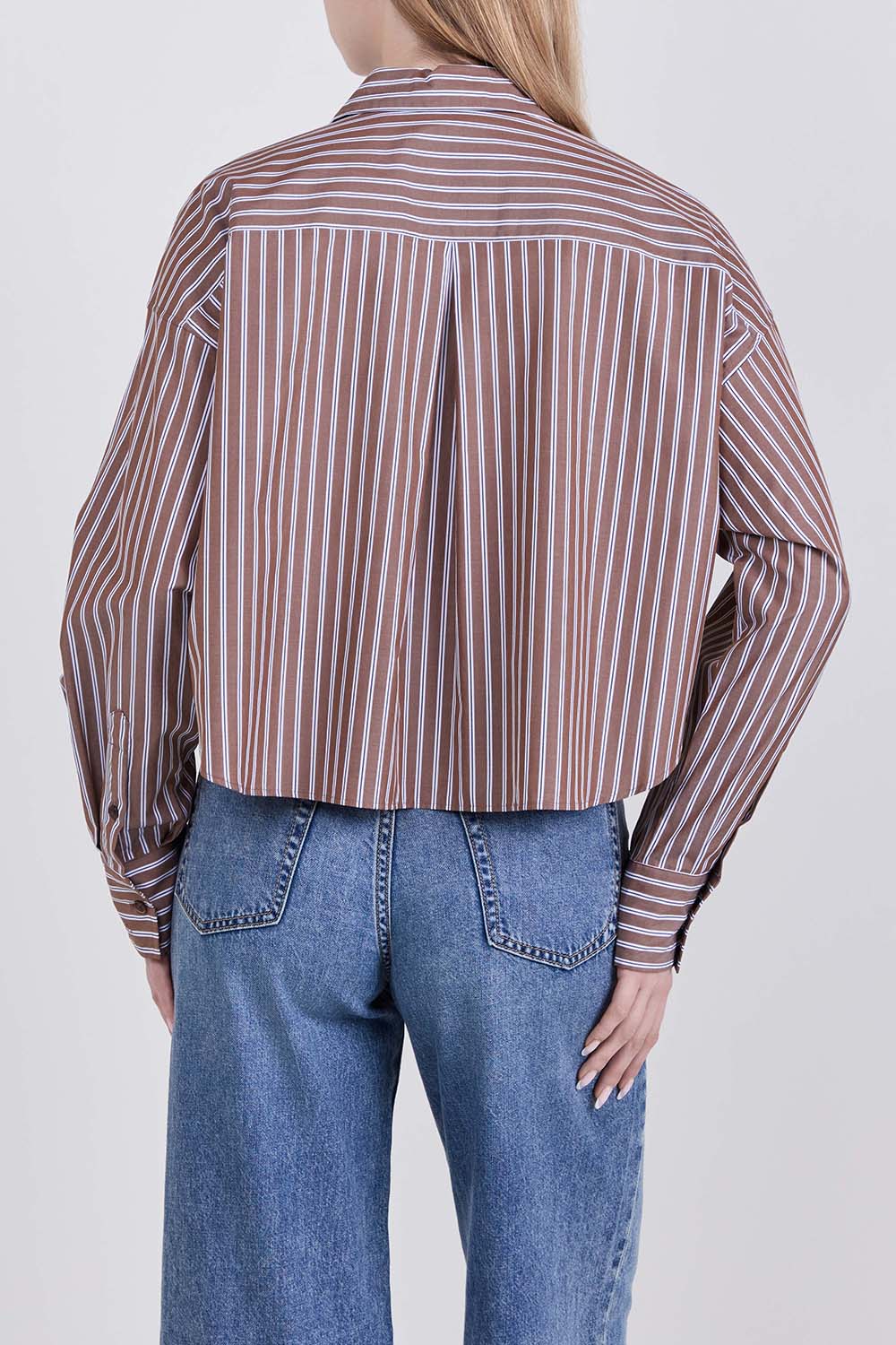 תמונת דוגמן אחורית של חולצה מכופתרת בגזרת קרופ