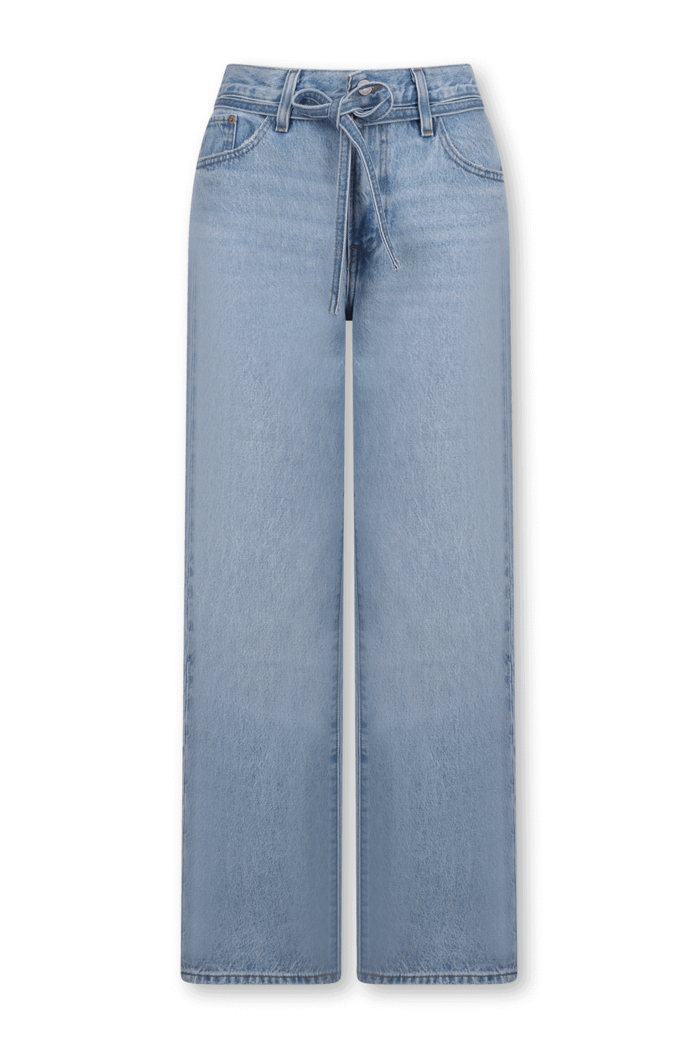 תמונה קידמית של מכנסי ג'ינס בלון עם שרוכים