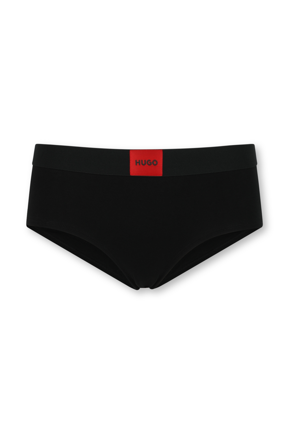 תמונה קידמית של תחתוני היפסטר שחורים עם תגית אדומה