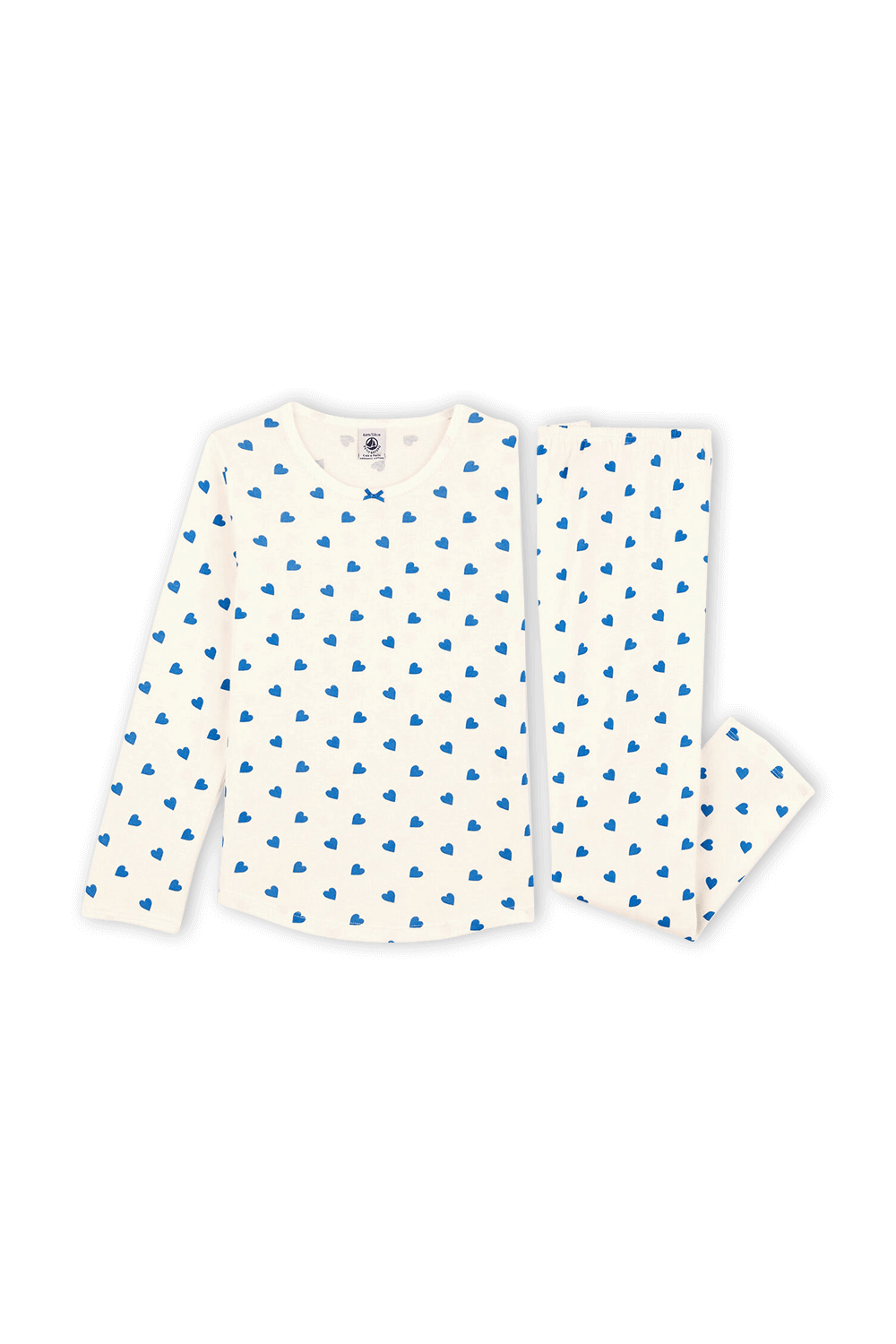 תמונת פנים של גילאי 2-5 סט פיג'מה לבבות ארוך  בגוון לבן