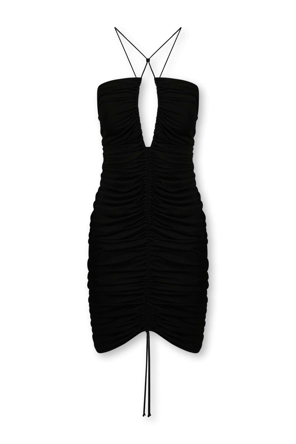 תמונה קידמית של שמלת מיני קלת משקל עם קשירת קולר