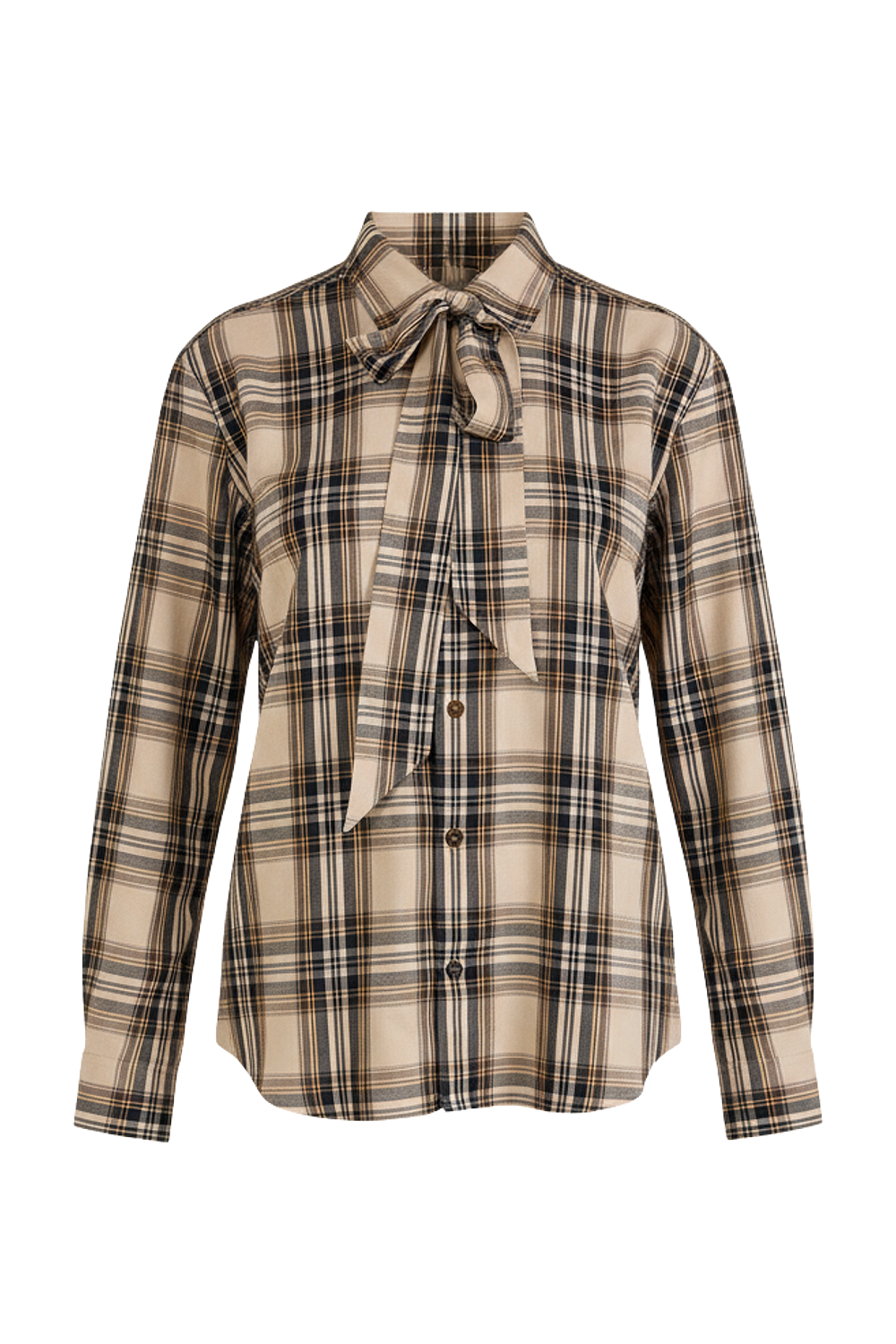 תמונה קידמית של חולצת כפתורים עם צווארון קשירה