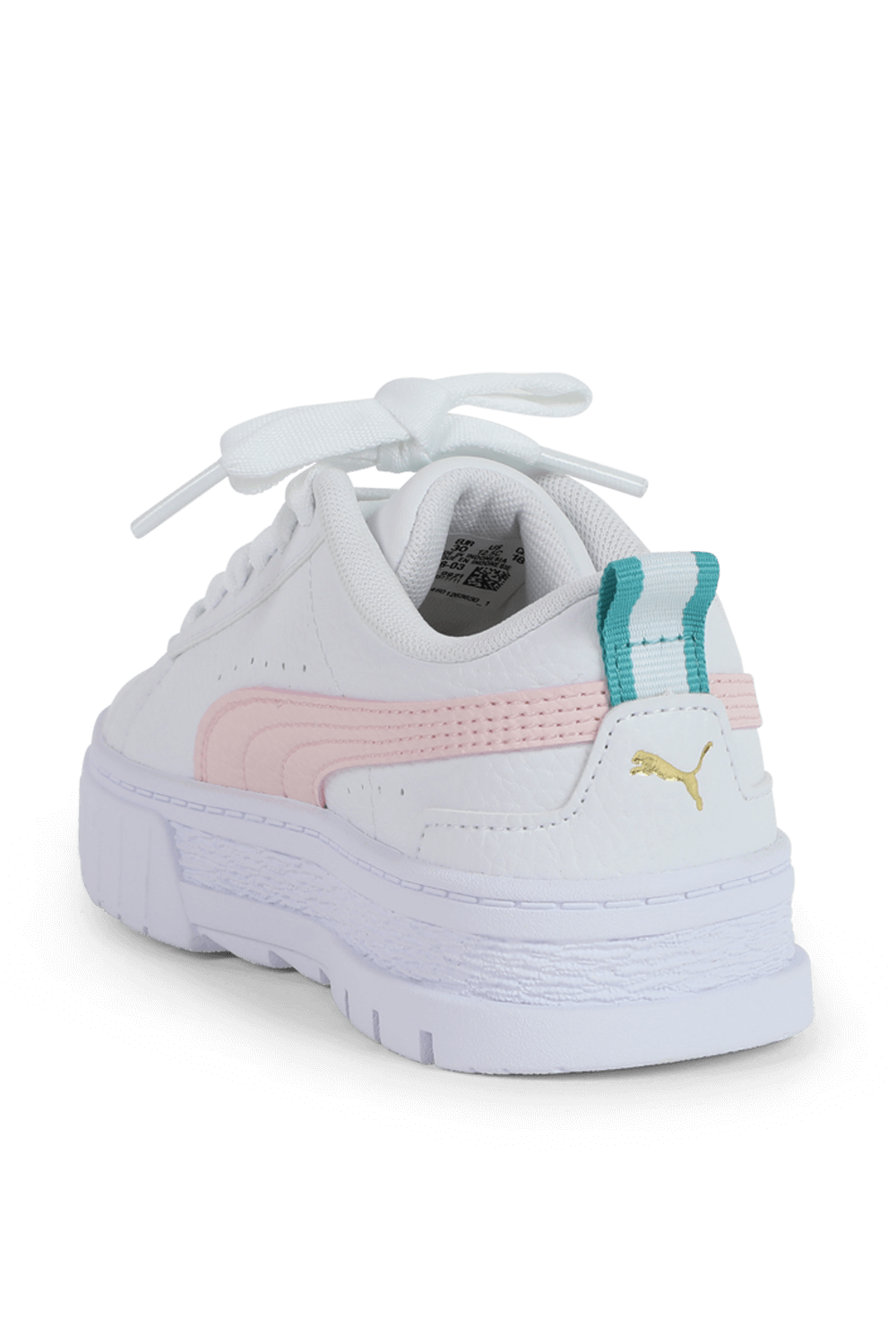 תמונה אחורית של מידות 28-35 נעלי סניקרס מאייז לבנות עם סטרייפ ורוד