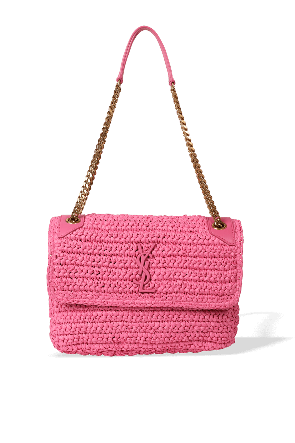 תמונה קידמית של Medium Niki Raffia Chain Bag in Pink
