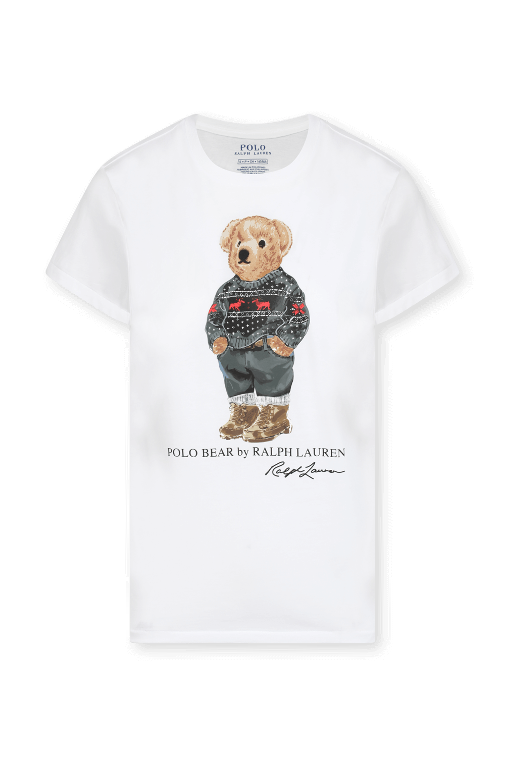 תמונה קידמית של חולצת טי עם דובי בגוון לבן