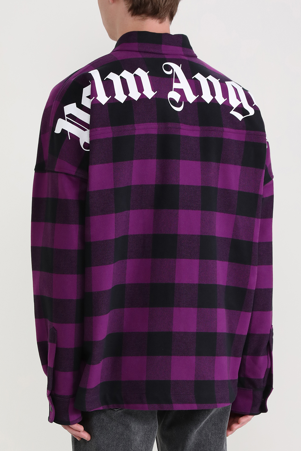 תמונת דוגמן אחורית של חולצת משבצות מכופתרת